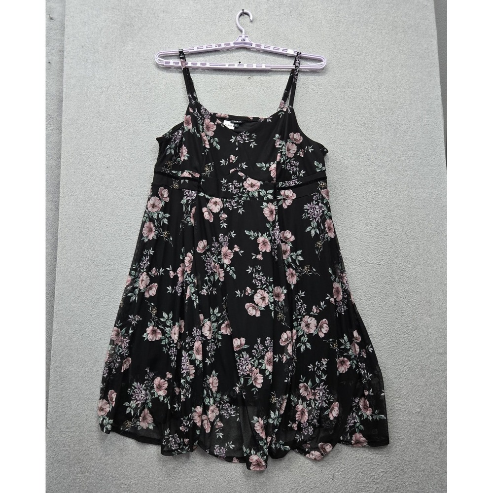 Torrid Women Dress 5 Black Floral Fit & Flare Chiffon Sundress Romantic Pleated